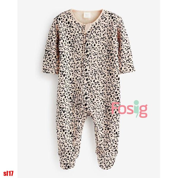  [4-7kg; 14-15kg] Sleepsuit Nỉ Có Vớ Khóa Kéo Bé Unisex NXT - Kem Da Beo 