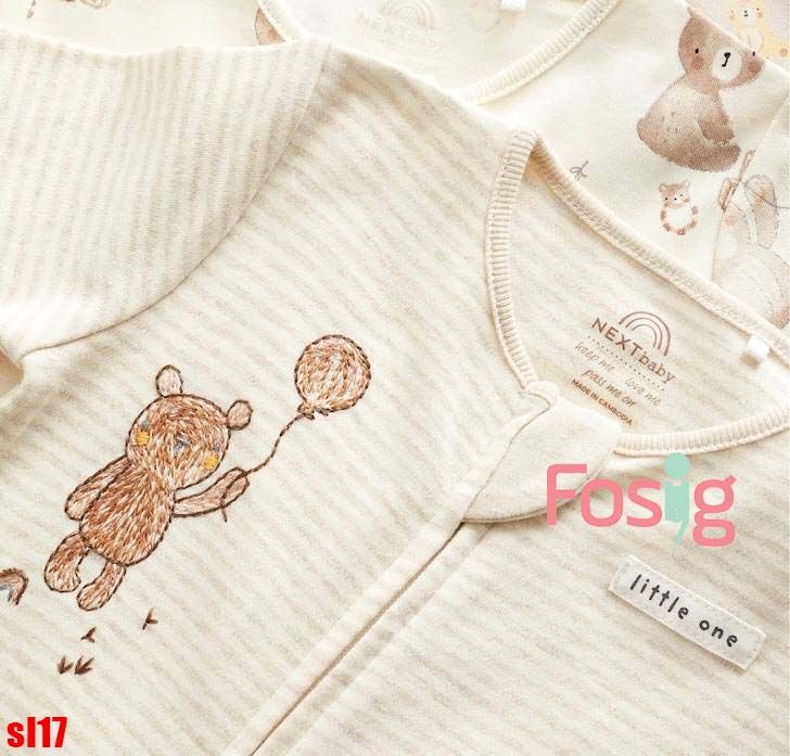  [3-6m] Sleepsuit Có Vớ Khóa Kéo Bé Trai NXT - Kem Sọc Gấu 