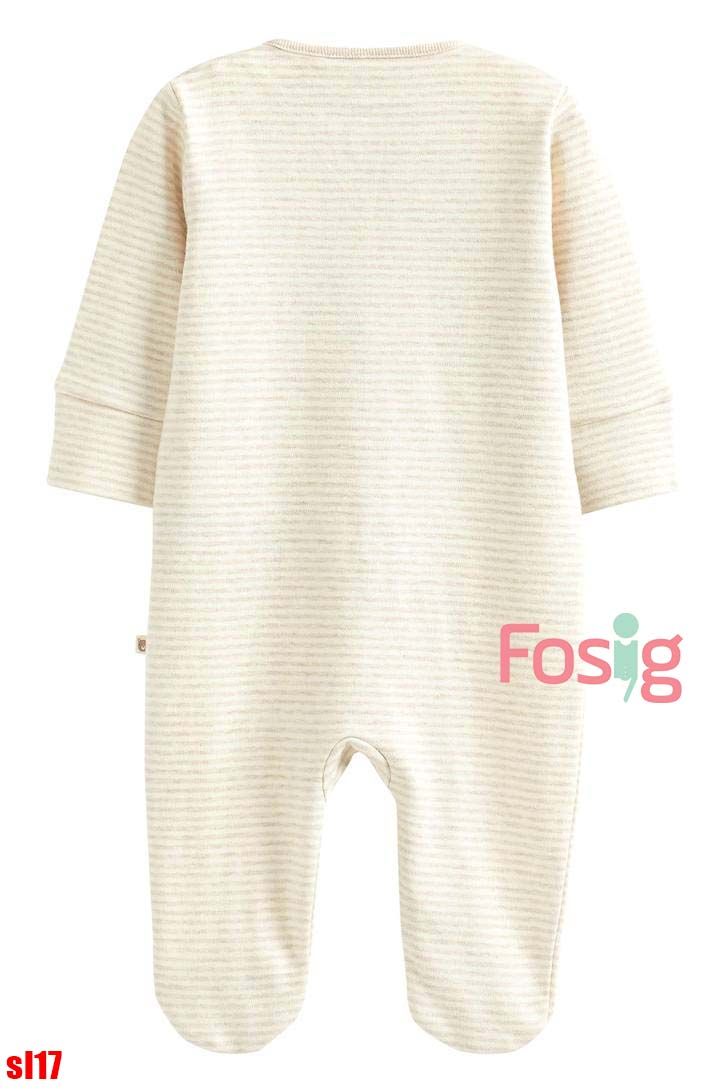  [3-6m] Sleepsuit Có Vớ Khóa Kéo Bé Trai NXT - Kem Sọc Gấu 