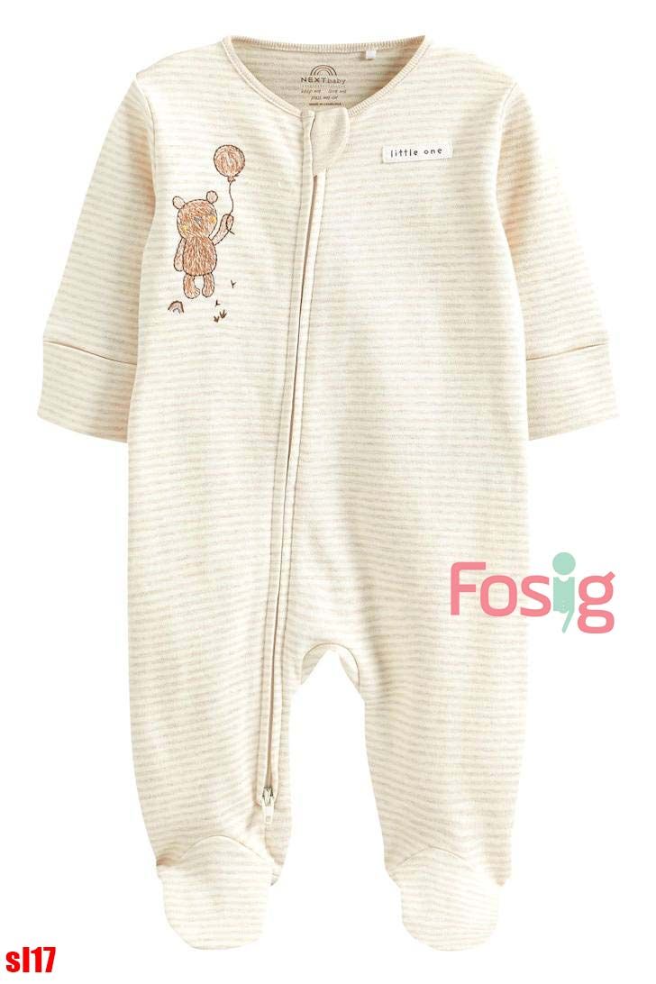  [3-6m] Sleepsuit Có Vớ Khóa Kéo Bé Trai NXT - Kem Sọc Gấu 