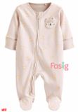  [3-6m] Sleepsuit Có Vớ Khóa Kéo Bé Trai NXT - Kem Xám Gấu 