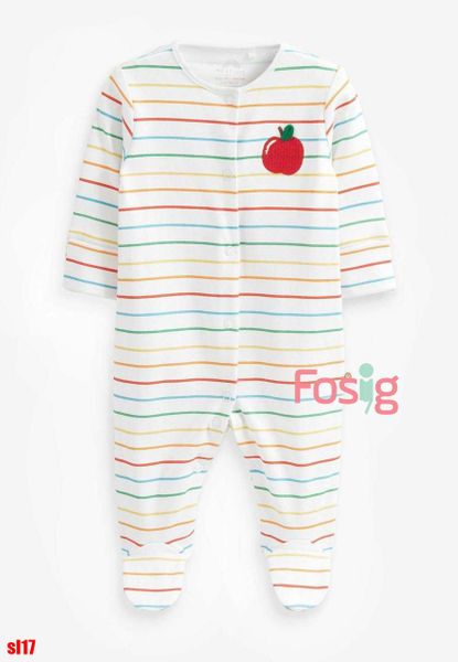  [5-6kg; 11-12kg] Sleepsuit Có Vớ Cúc Bấm Bé Unisex NXT - Trắng Sọc Màu 