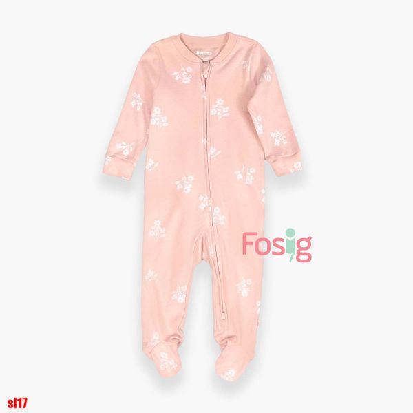  [8-10kg] Sleepsuit Có Vớ Khóa Kéo Bé Gái NXT - Hồng Nhạt Hoa Trắng 