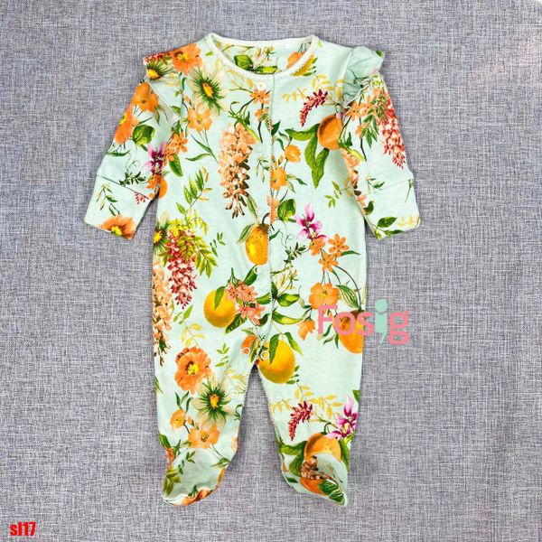  [4-15kg] Sleepsuit Có Vớ Cúc Bấm Bé Gái NXT - Xanh Hoa Cam 