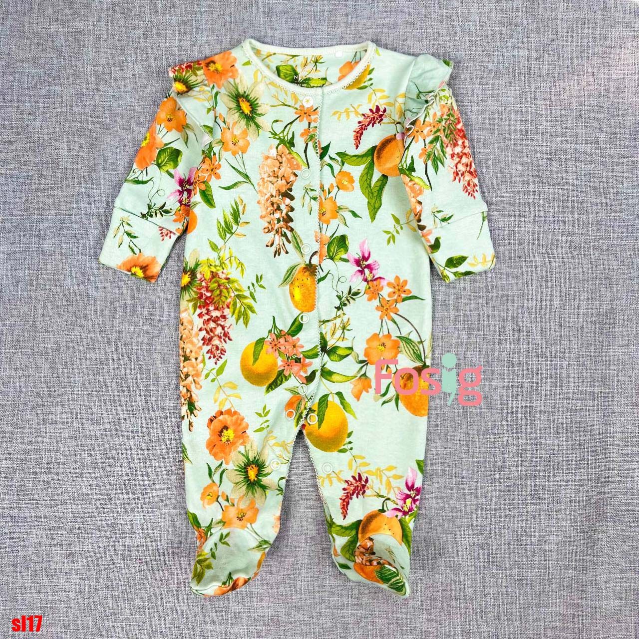  [4-14kg] Sleepsuit Có Vớ Cúc Bấm Bé Gái NXT - Xanh Hoa Cam 