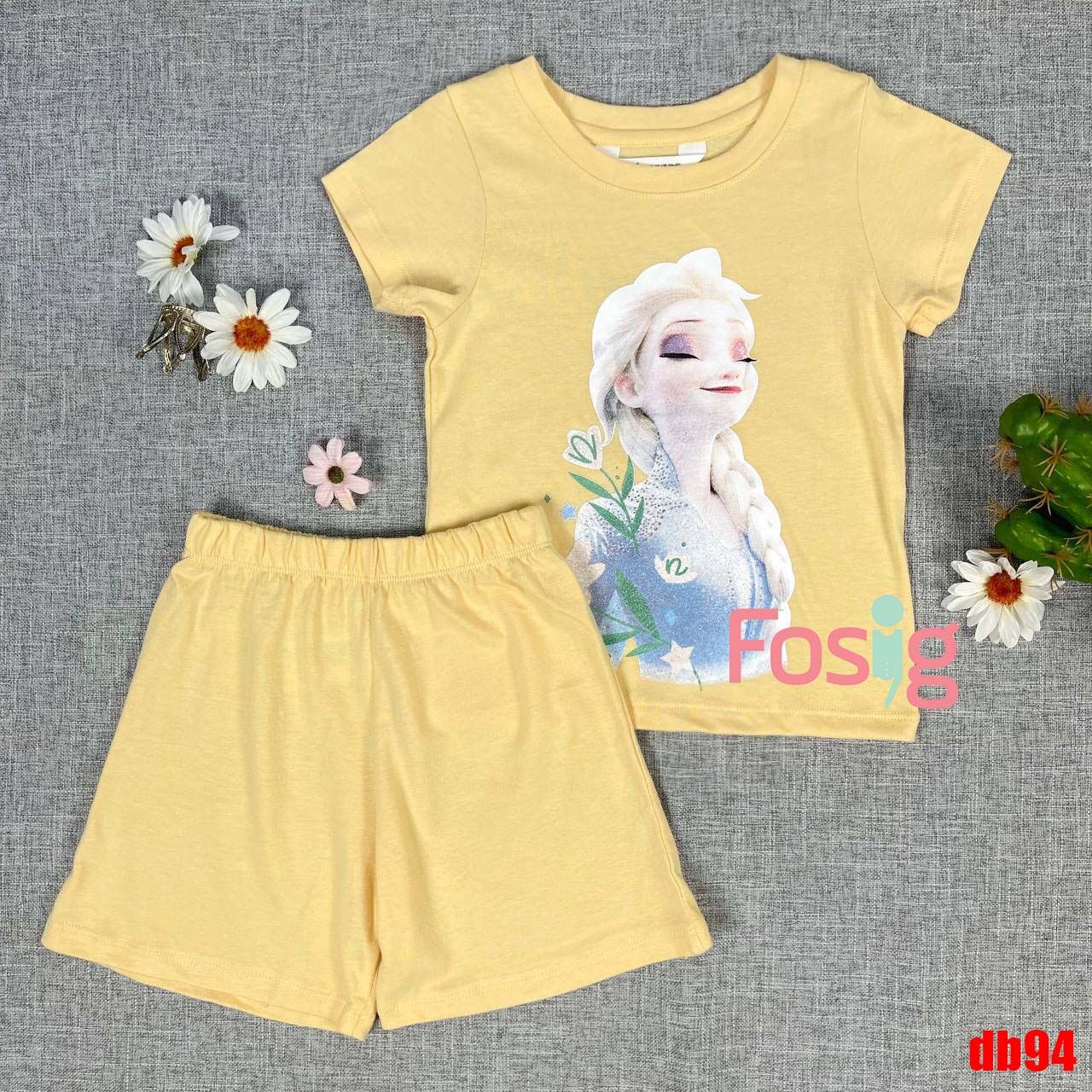 11kg - 13kg ; 21-23kg Set Đồ Bộ Ngắn HM Bé Gái - Vàng Nhạt Elsa Db94G