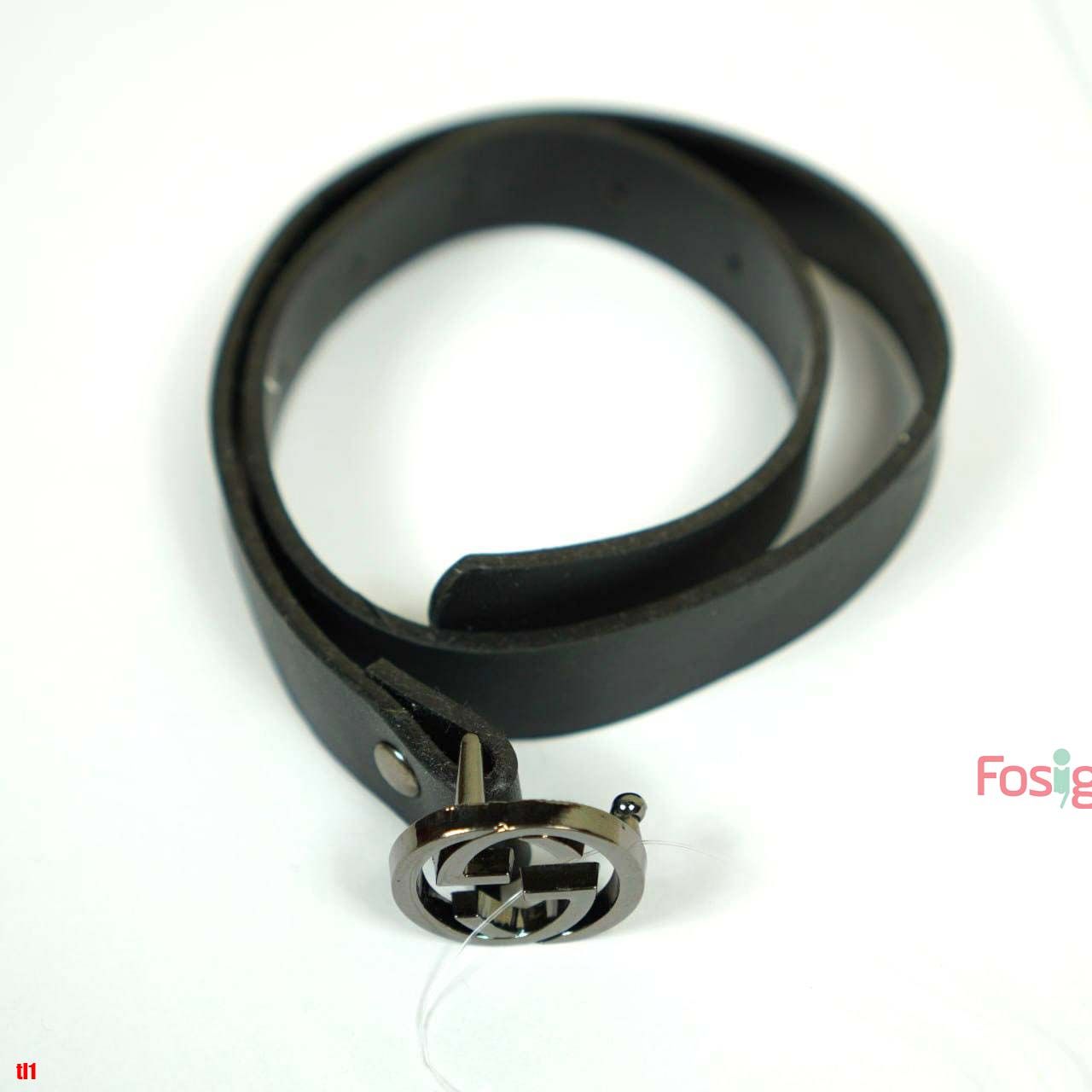 Thắt lưng da cho bé gái- Đen mặt chữ GC