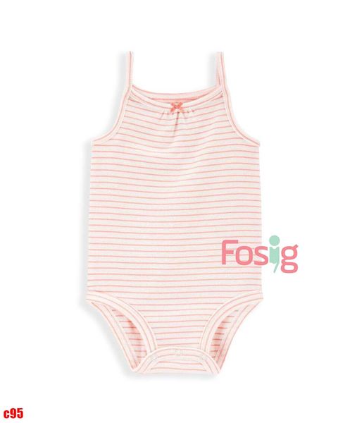  6m ; 18m Bodysuit 2 Dây Bé Gái Cter50 - Sọc Hồng Nơ Hồng 