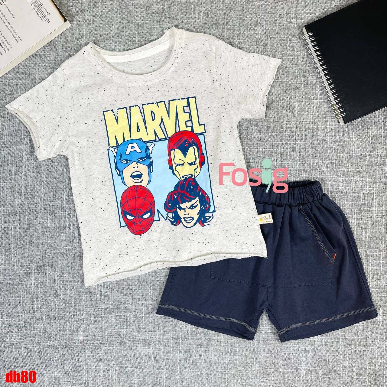14kg - 25kg Set Đồ Bộ Ngắn Quần Dây Rút RD Bé Trai - Trắng Đen Marvel