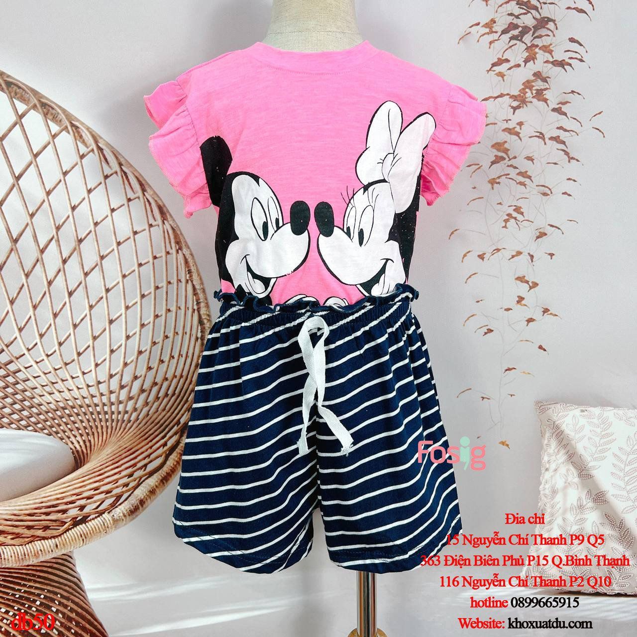  11kg - 18kg Set Đồ Bộ Ngắn Cánh Tiên Bé Gái RD - Hồng Mickey Minnie 