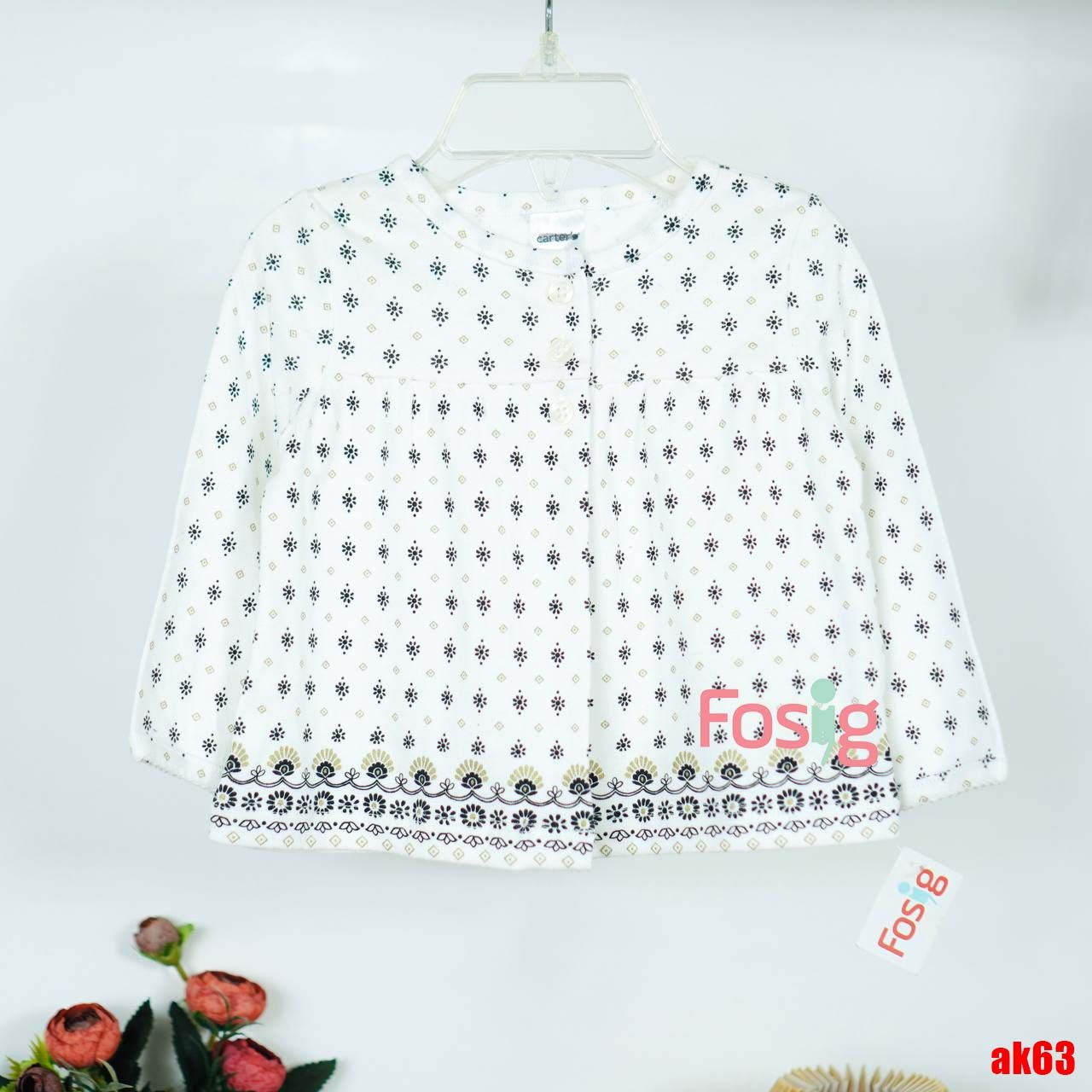  [3-9M] Áo Khoác Cotton Bé Gái Cter - Trắng Họa Tiết 