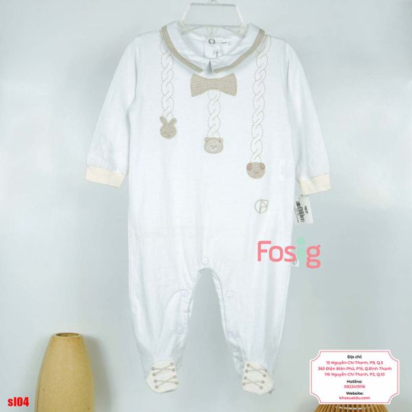  [7-8kg] Sleepsuit Có Vớ Bé Gái - Trắng Thỏ Gấu Nâu 