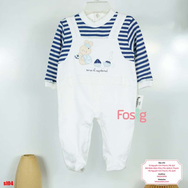  [6-7kg] Sleepsuit Có Vớ Bé Trai - Trắng Sọc Navy Thỏ 