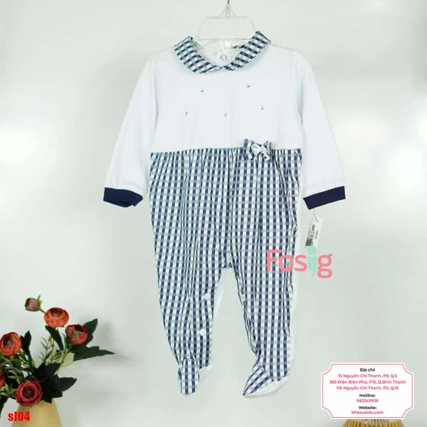  [6-7kg] Sleepsuit Có Vớ Bé Gái - Trắng Caro Cườm 