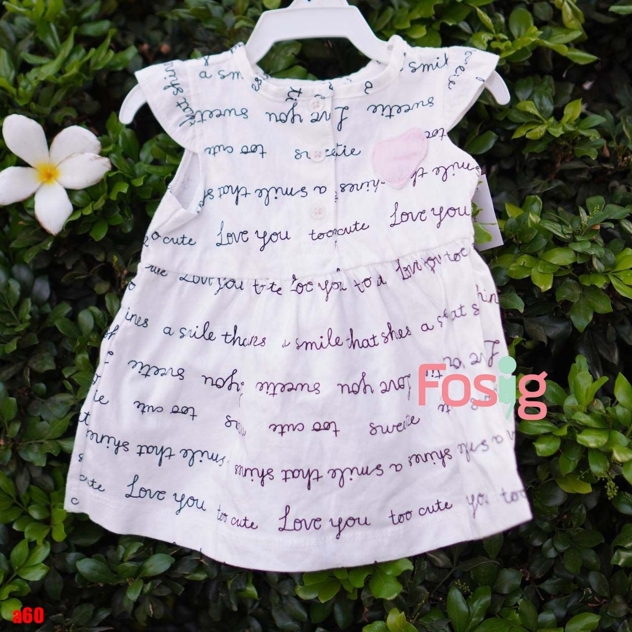  [0-6m] Đầm Cotton Cánh Tiên Bé Gái Cter - Trắng Chữ Đen 