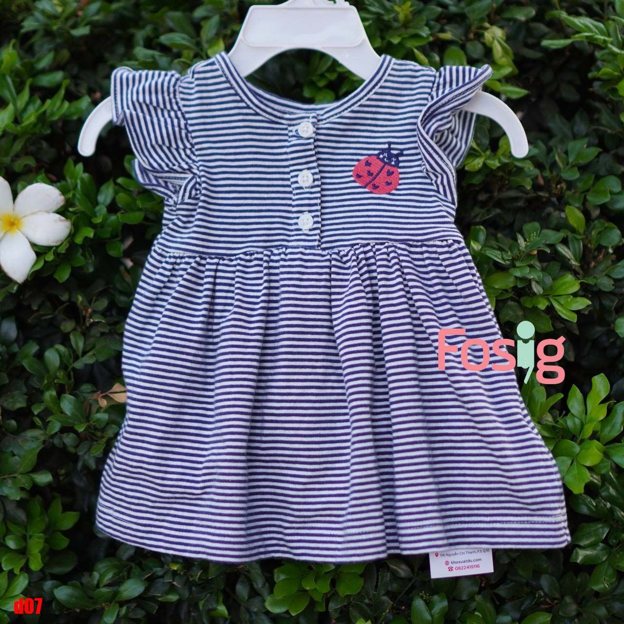  [0-9m] Đầm Thun Cotton Cánh Tiên Bé Gái Cter - Sọc Navy Bọ 