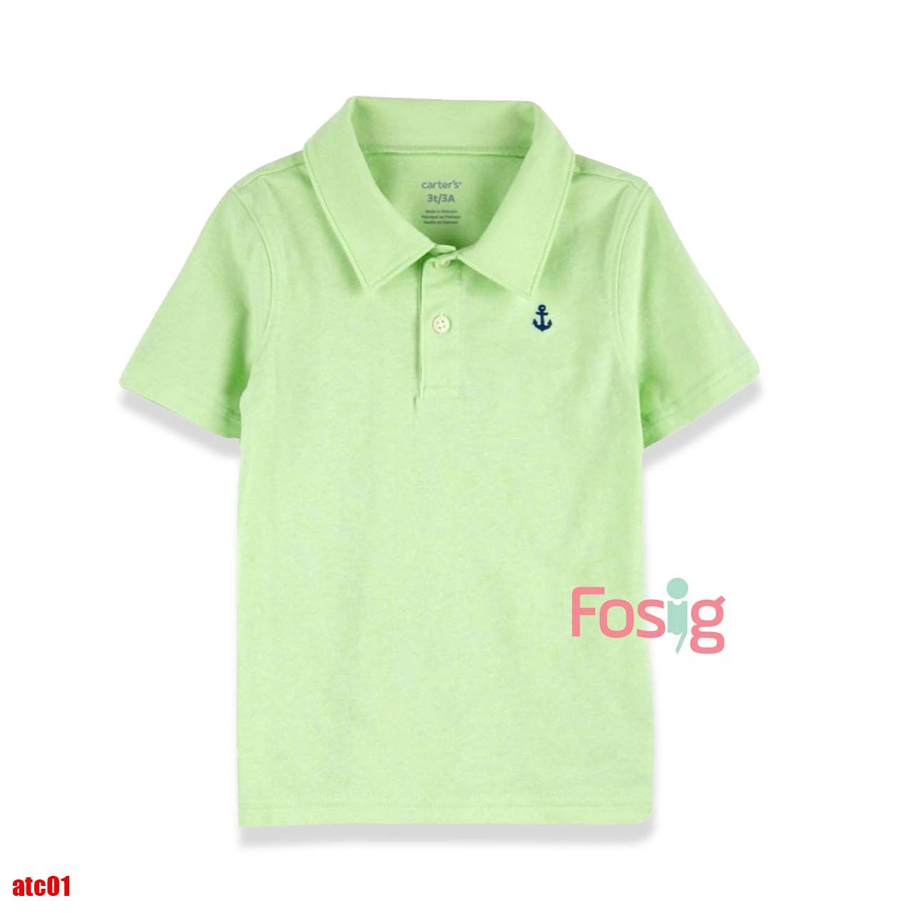 4T Áo thun bé trai Polo vải thun - dáng style cho bé trai- Xanh dạ quang ATC01