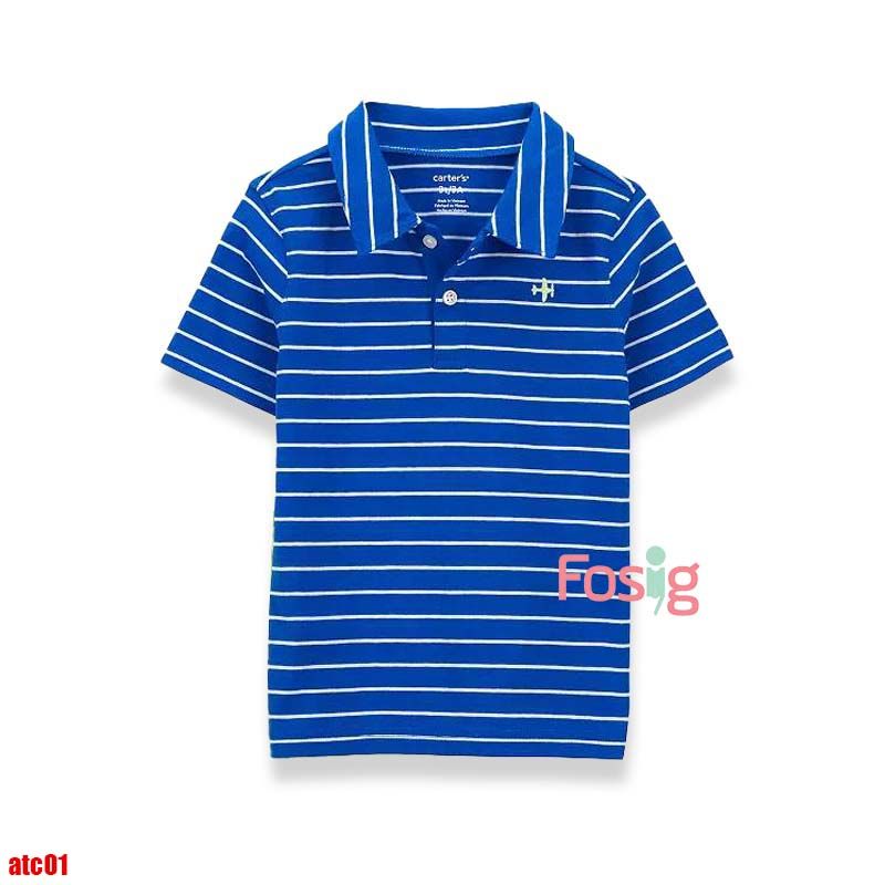 12m-5T Áo thun bé trai Polo vải thun - dáng style cho bé trai- Xanh sọc trắng nhỏ ATC01