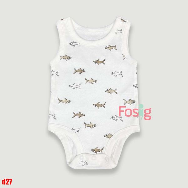  0-24m Bodysuit 3 Lỗ Bé Trai Cter50 - Trắng cá mập nâu trắng 