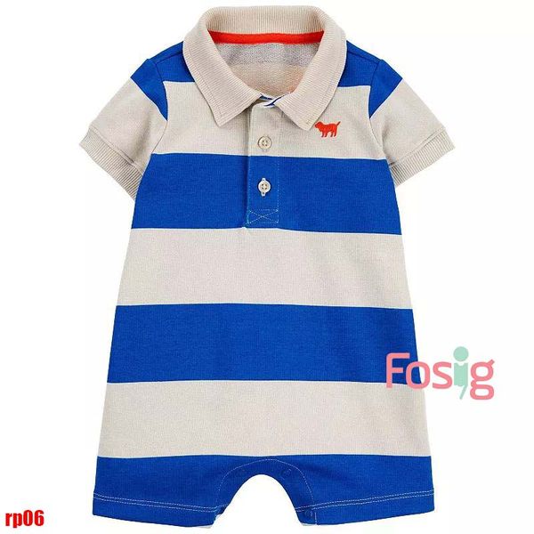  3m-24m Romper Đùi có cổ Bé Trai Cter- Sọc xanh dương kem RP06 