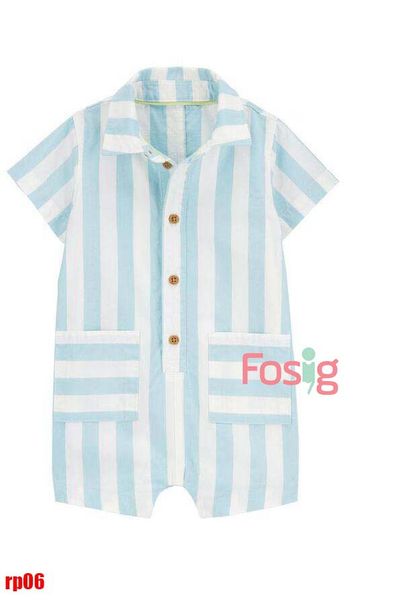  6m-9m Romper Đùi có cổ cho Bé Trai Cter- Sọc xanh trắng dọc RP06 