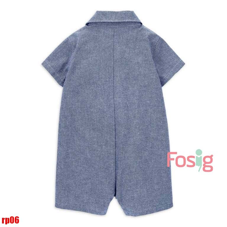  4-5kg; 9-10kg Romper Đùi có cổ Bé Trai Cter- Xanh xám có túi RP06 