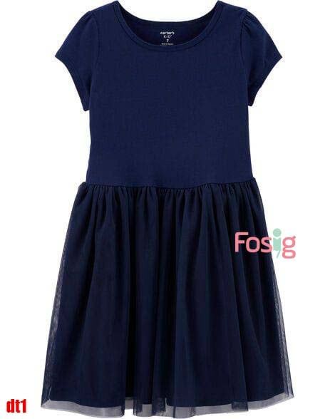 11-17kg, 20-22kg Đầm Thun voan Tay Ngắn Bé Gái Cter- Navy trơn DT1