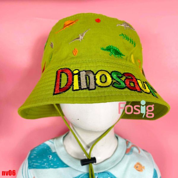  Nón vành thêu họa tiết đáng yêu cho bé- Xanh lá Dinosaur NV06 