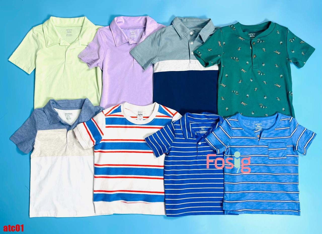 12m-5T Áo thun bé trai Polo vải thun - dáng style cho bé trai- Xanh sọc trắng nhỏ ATC01