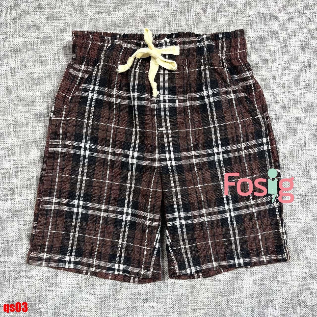9-10kg Quần Short Thun Bé Trai - Nâu Đậm Caro