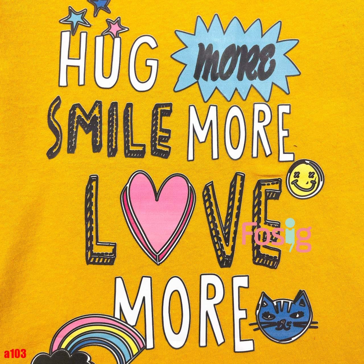 16-18kg 5T Áo thun mát nhẹ bé gái ON- Vàng Hug Love A103