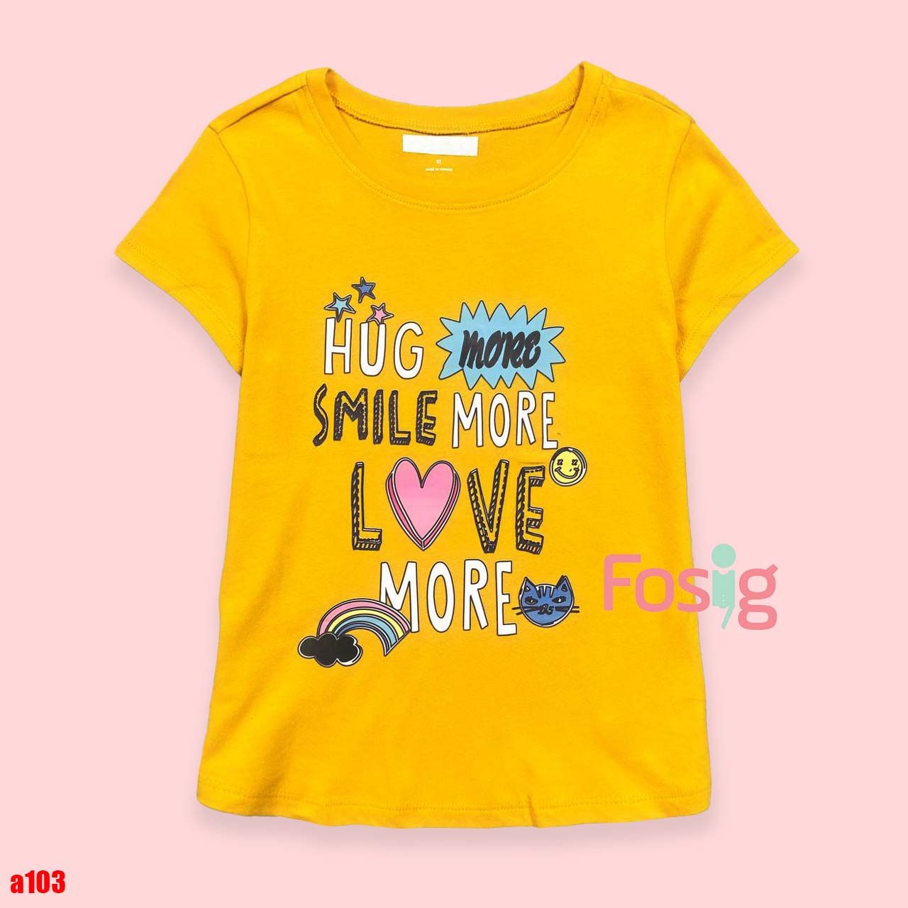 16-18kg 5T Áo thun mát nhẹ bé gái ON- Vàng Hug Love A103
