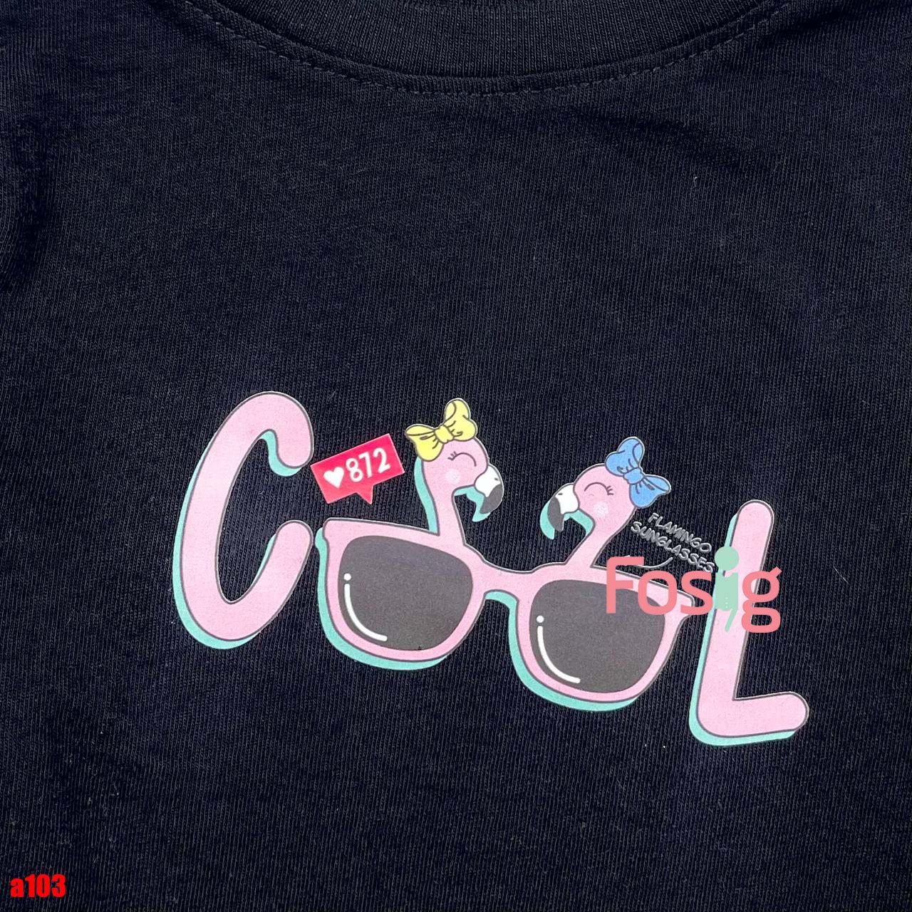 16-18kg 5T Áo thun mát nhẹ bé gái ON- Đen Cool hồng A103