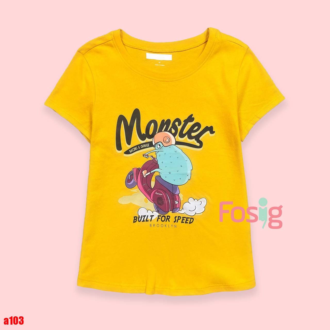 16-18kg 5T Áo thun mát nhẹ bé gái ON- Vàng chữ Monter A103