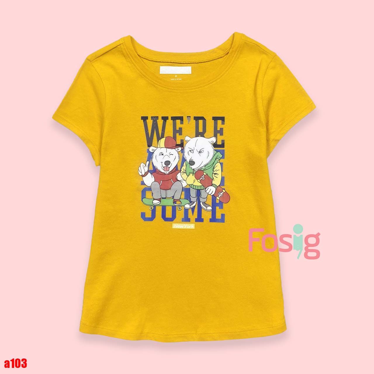 16-18kg 5T Áo thun mát nhẹ bé gái ON- Vàng gấu ván trượt A103