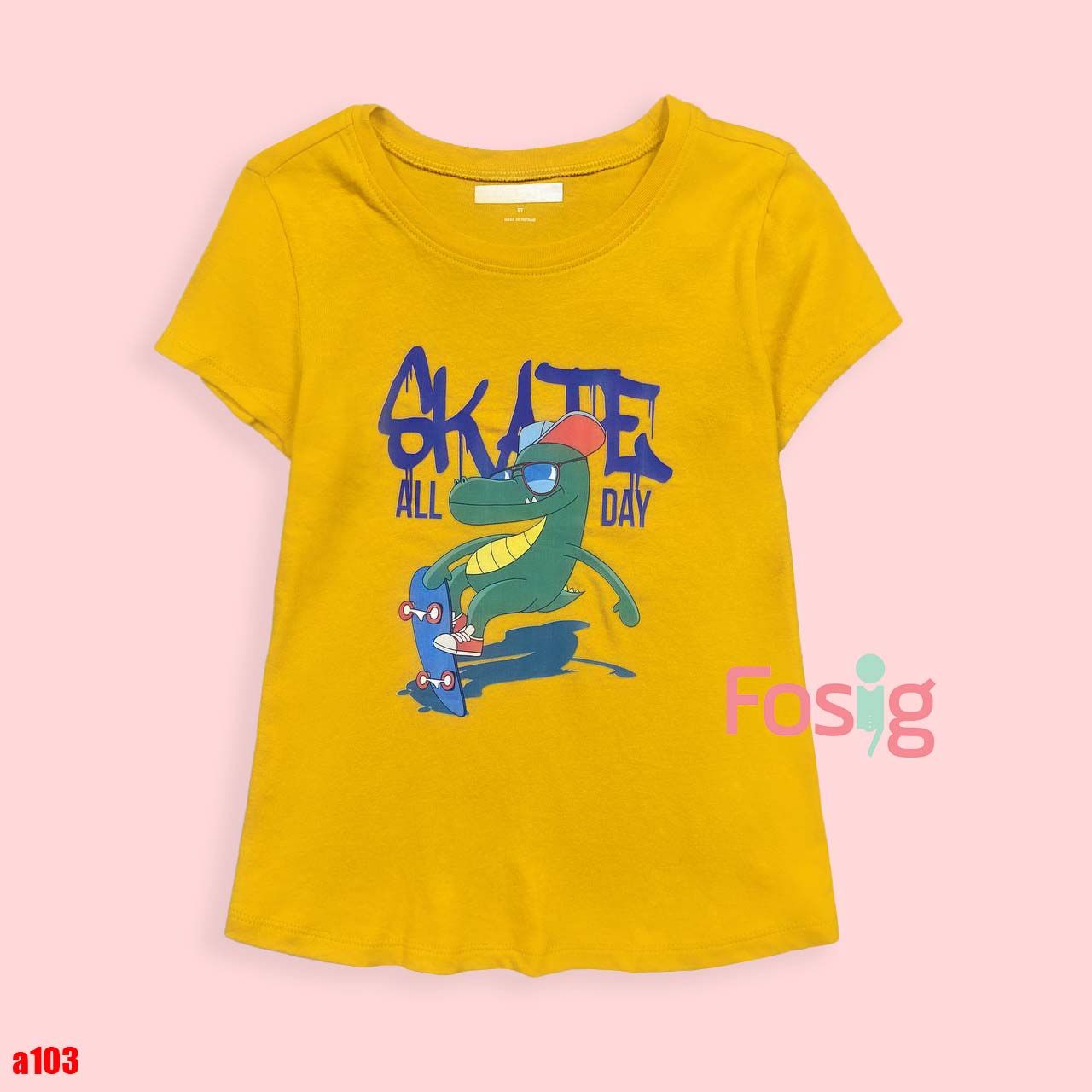 16-18kg 5T Áo thun mát nhẹ bé gái ON- Vàng cá sấu Skate A103