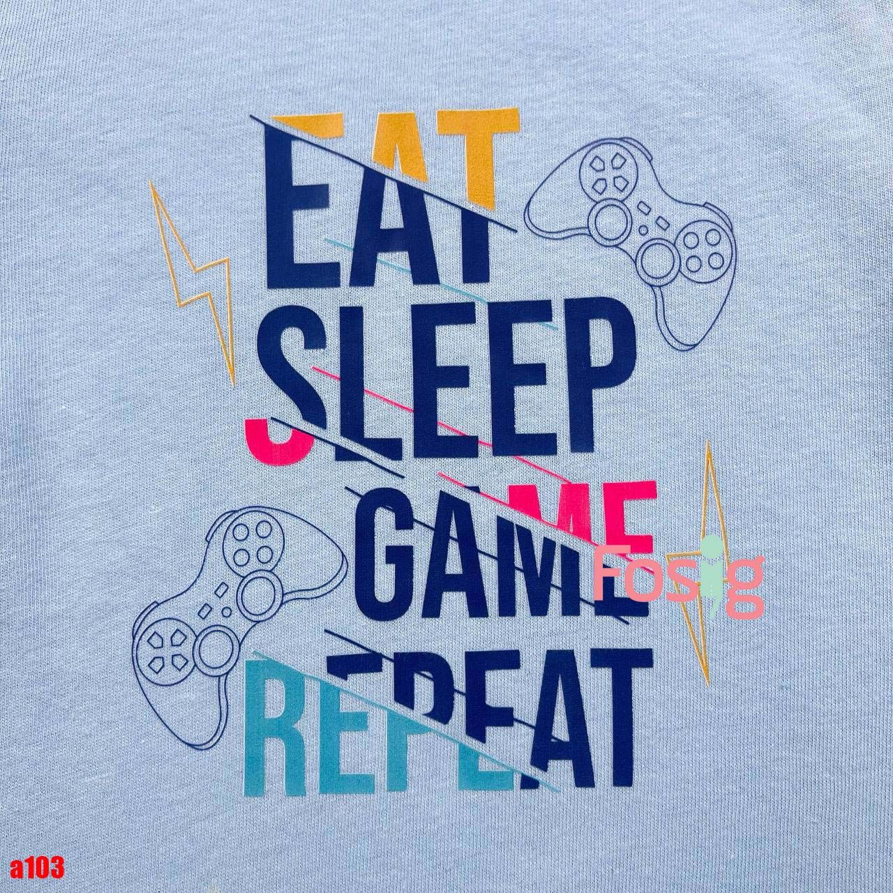 14-16kg 4T Áo thun mát nhẹ bé gái ON- Xanh EatSleep Game A103