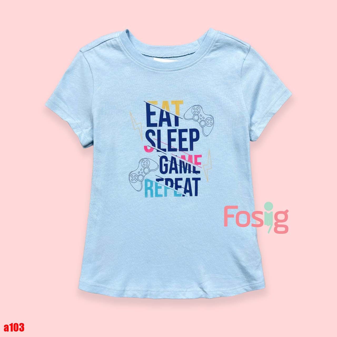 14-16kg 4T Áo thun mát nhẹ bé gái ON- Xanh EatSleep Game A103