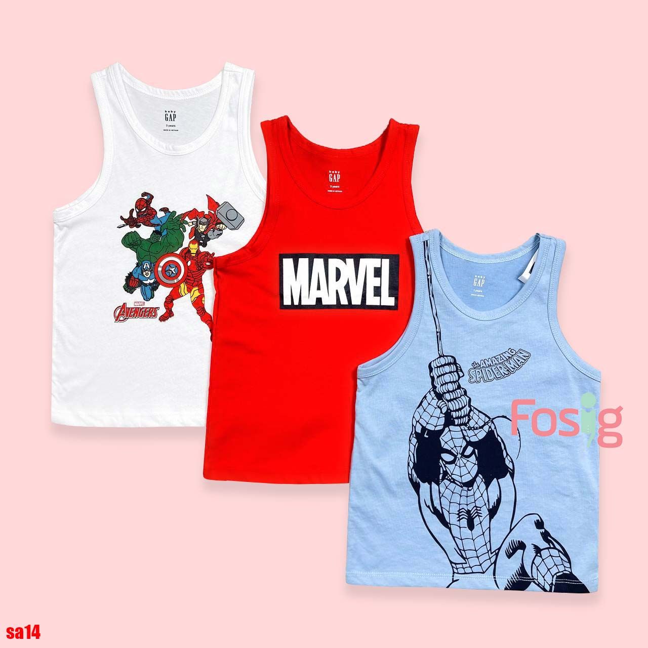 13-21kg 18M-4T Set 3 áo thun ba lỗ bé trai GP siêu nhân- SA14T