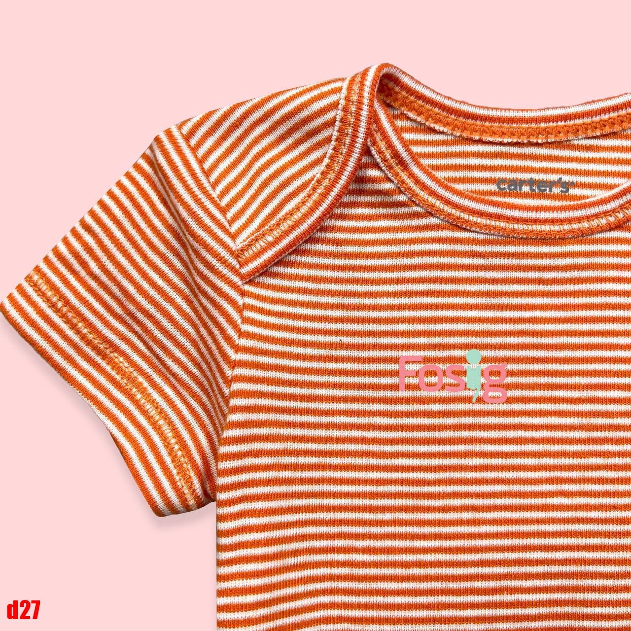 4-5,5kg; 7-7,5kg; 10-13kg 3M-24M Bodysuit Tay Ngắn Bé Trai Cter50- Sọc cam trắng D27