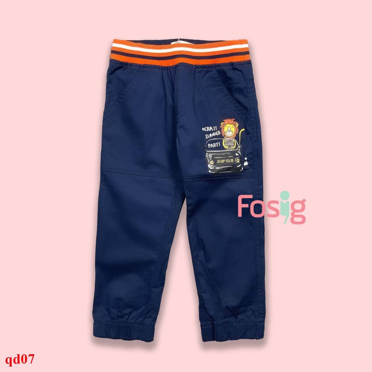 14-16kg; 3T-4T Quần dài kaki bé trai có dây rút- Navy đai cam QD07