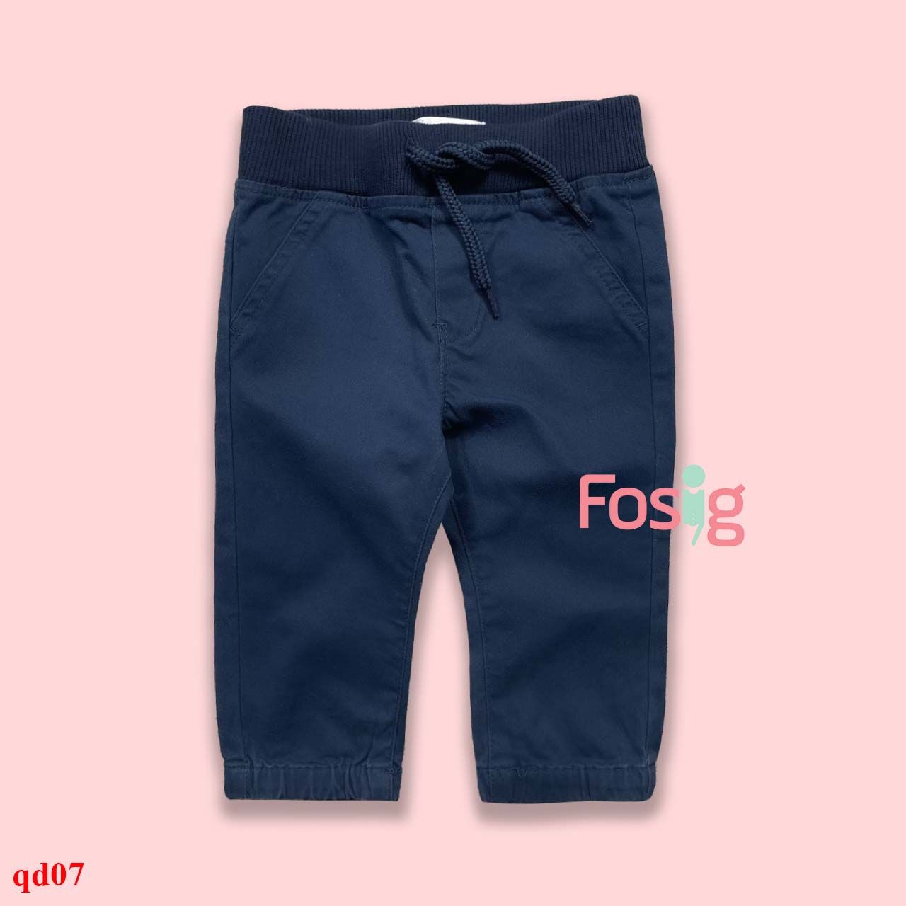 10-11kg; 12m Quần dài kaki bé trai có dây rút- Navy dây tròn giả QD07