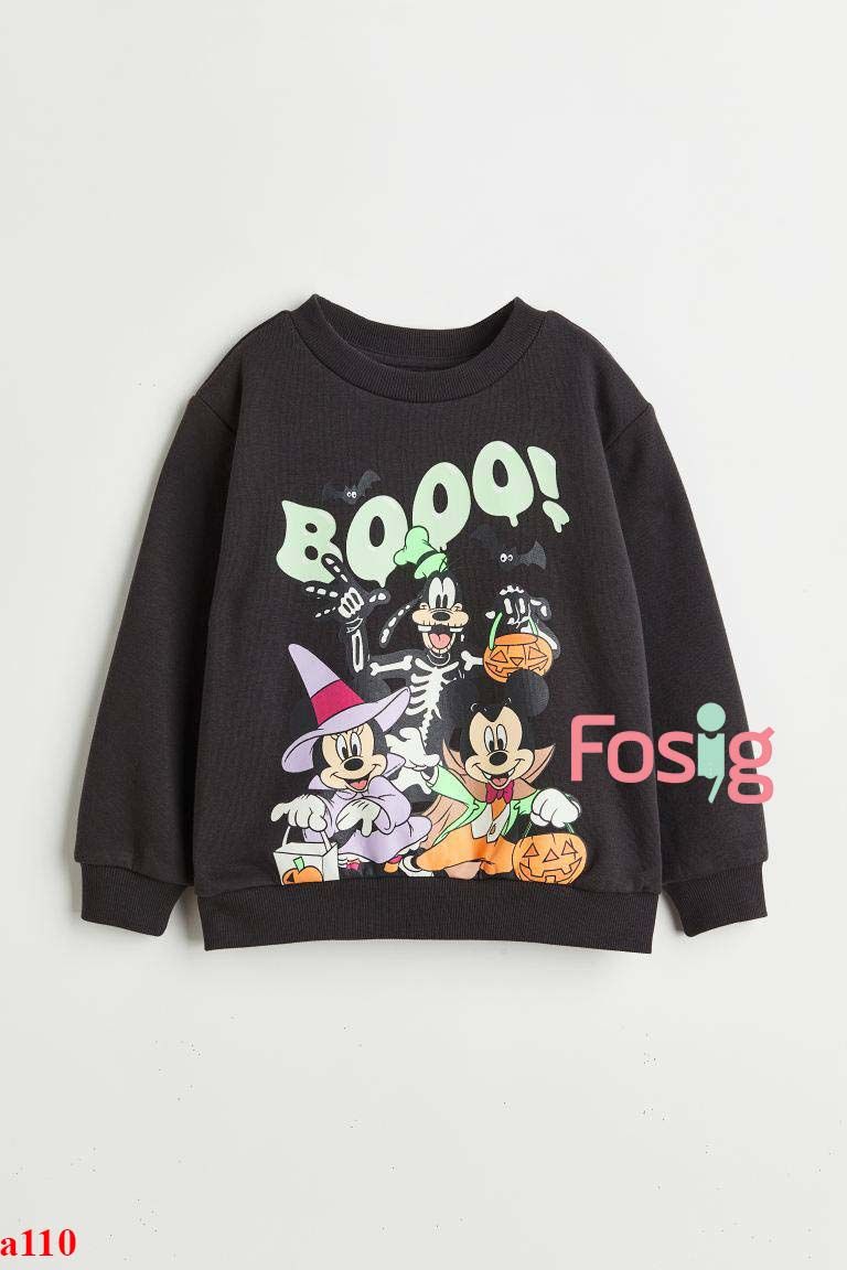 2T-10T Áo Sweater da cá cho bé- Đen halloween Booo A110