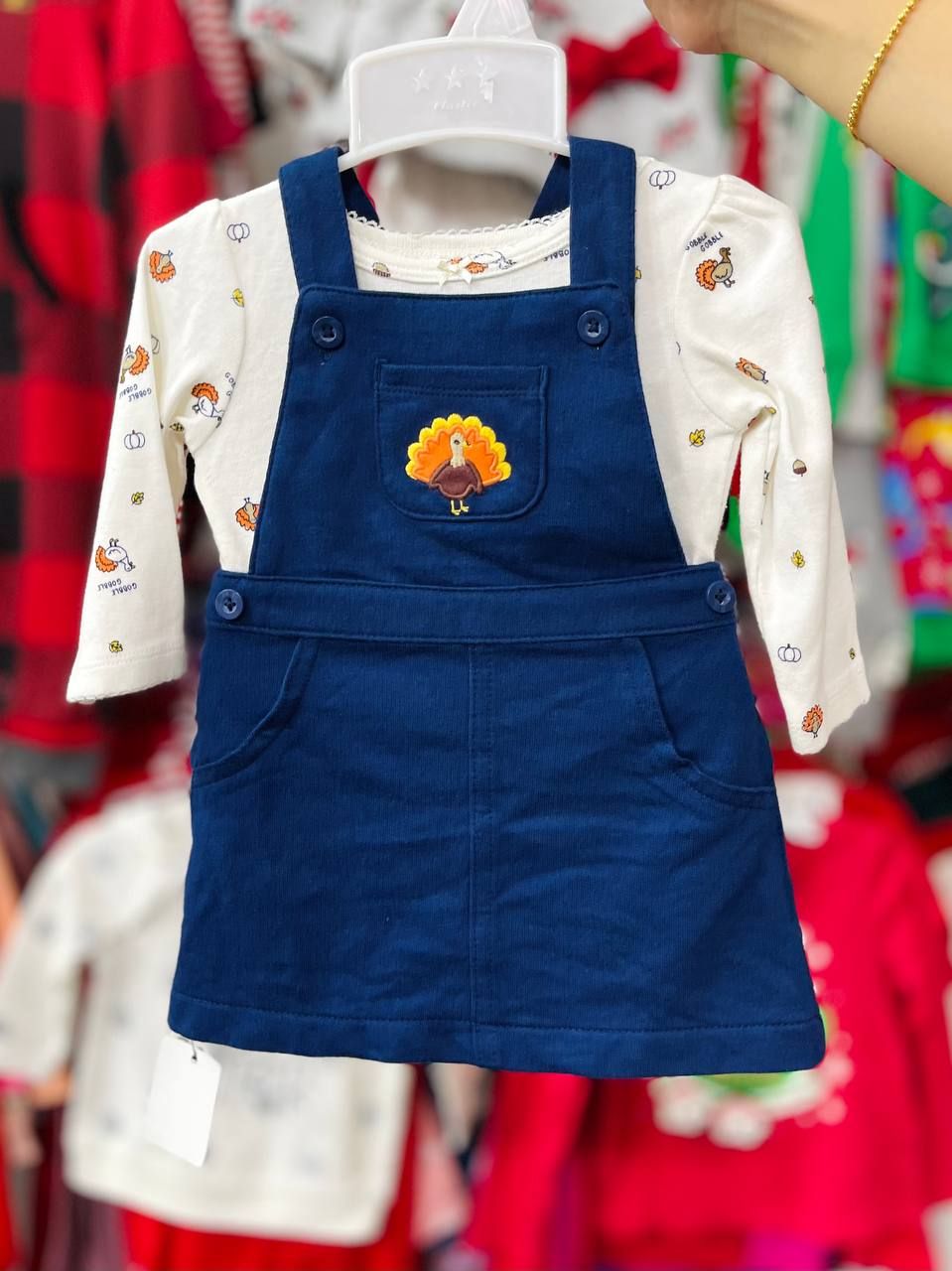 3m, 6m Set Yếm Đầm Bé Gái Cter - Navy Gà Mẹ