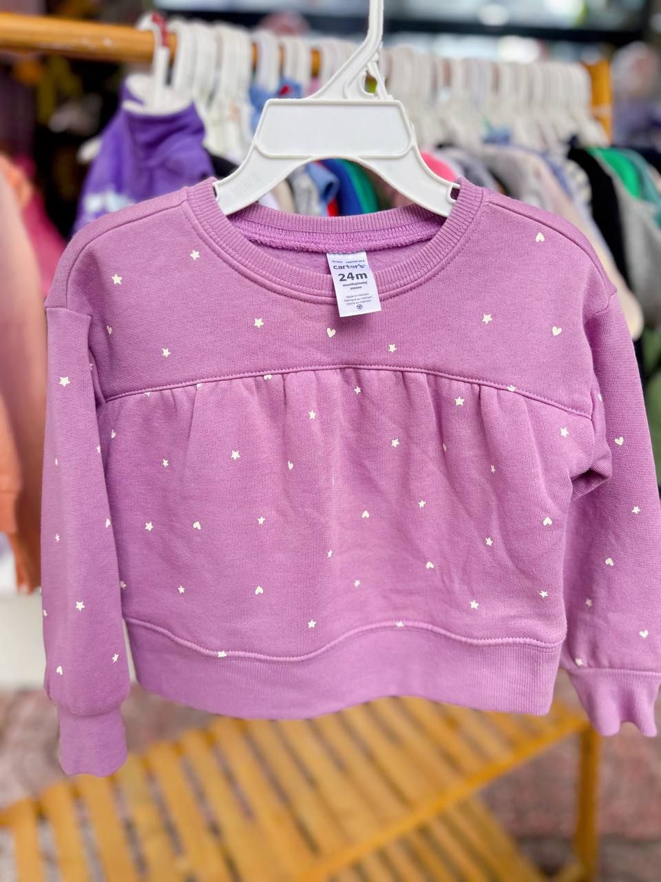 12M-3T Áo Sweater da cá cho bé gái- Tím Sao tim nhỏ A111