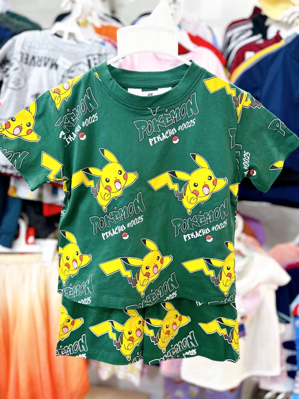 12-14kg Đồ bộ ngắn H..M form manly, thoáng mát cho bé trai- Xanh lá Pika DB81T