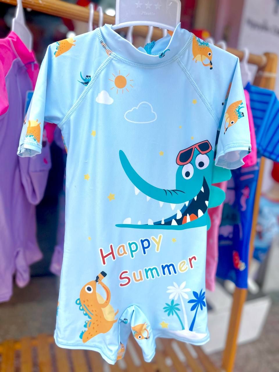 9-17kg Set 2 món nón và đồ bơi liền thân (bộ nhái) cho bé trai- Xanh Happy Summer B08