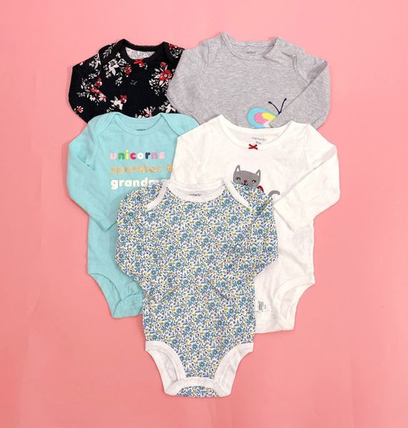  [9M 7-7.5kg] Combo 5 Bodysuit Tay Dài Bé Gái Cter - Hàng tuyển chọn Màu ngẫu nhiên 