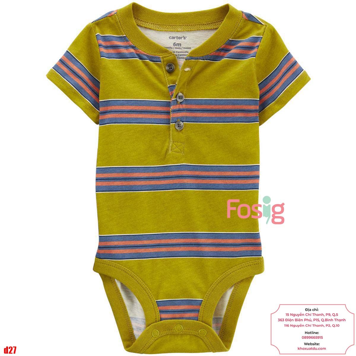  [0-24m] Bodysuit Tay Ngắn Bé Trai Cter50 - Sọc Vàng Navy 