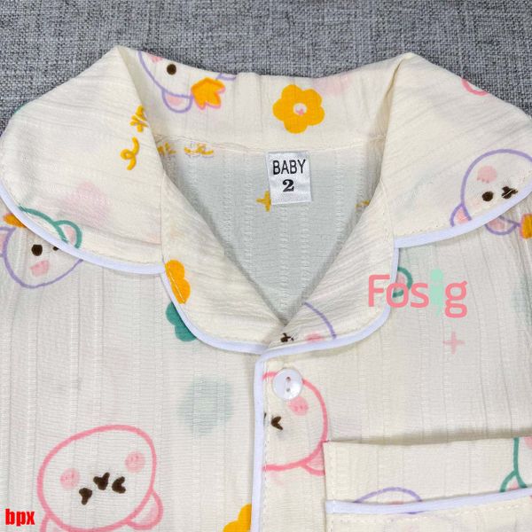  [6-15kg] Set Đồ Bộ Ngủ Ngắn Pijama Vải Xô Cho Bé - Kem Gấu Hoa 